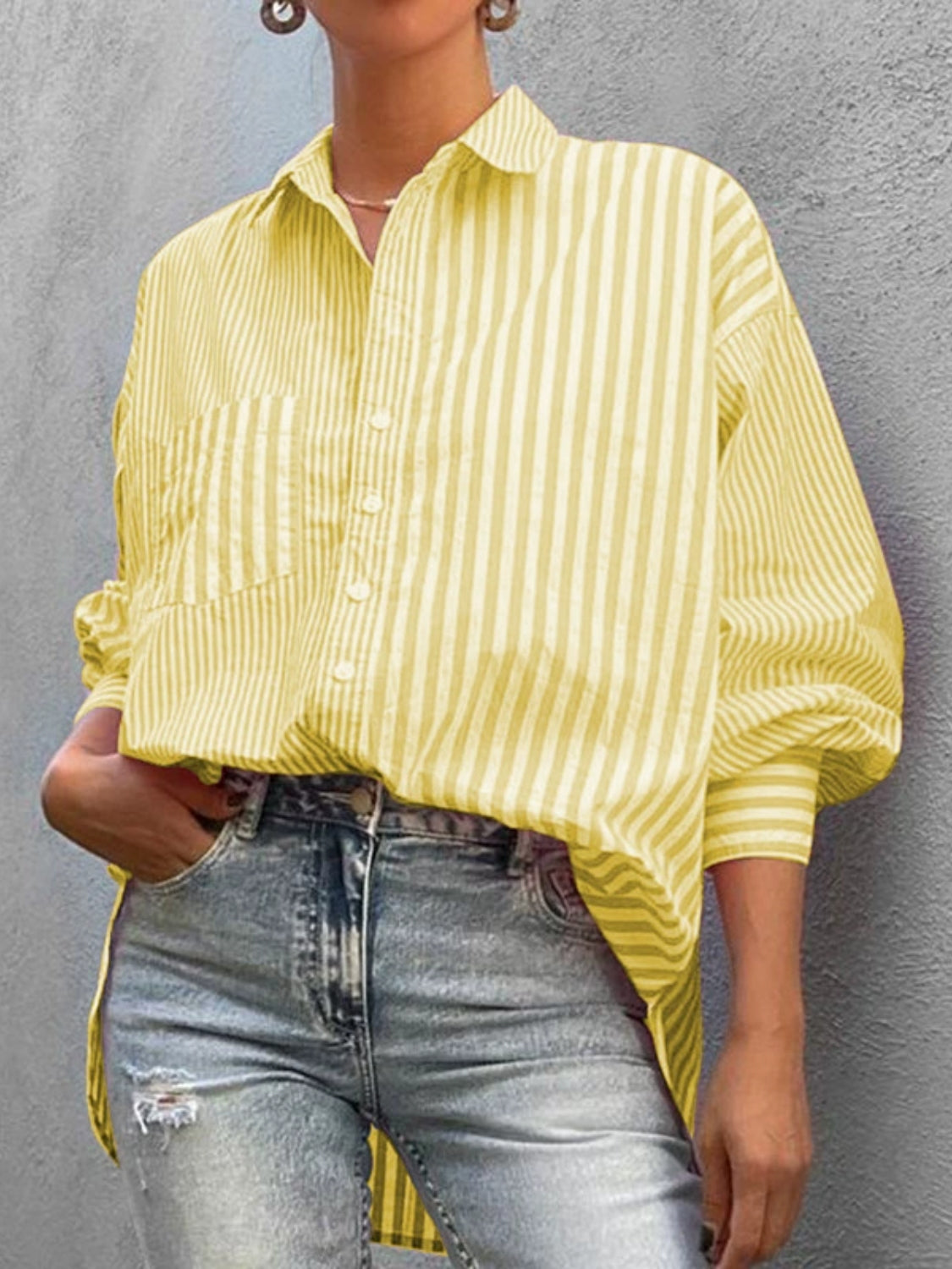 Striped Button Down Long Sleeve Shirt - Plume & Peak