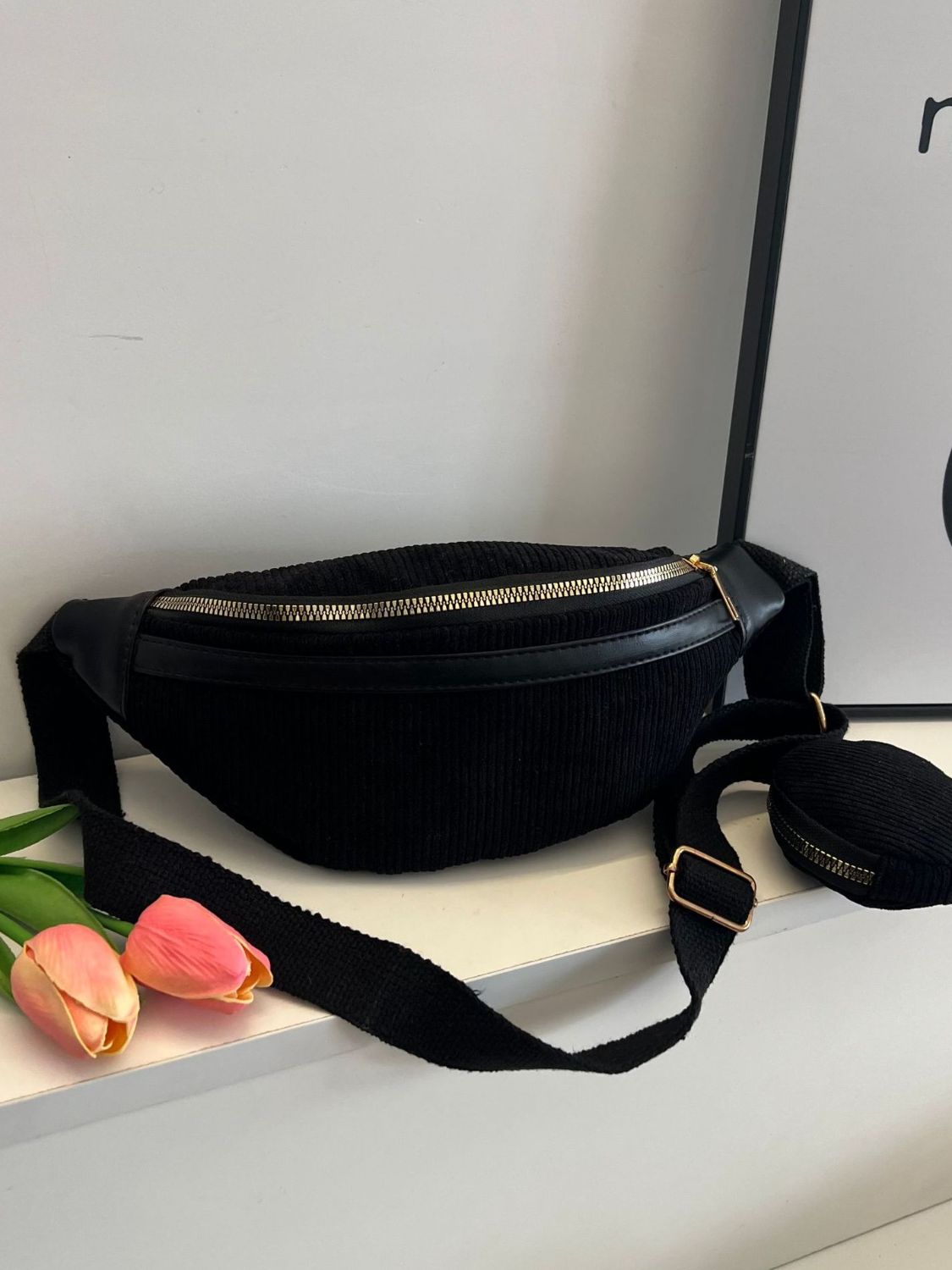 Corduroy Adjustable Strap Crossbody Bag with Pouch - Plume & Peak