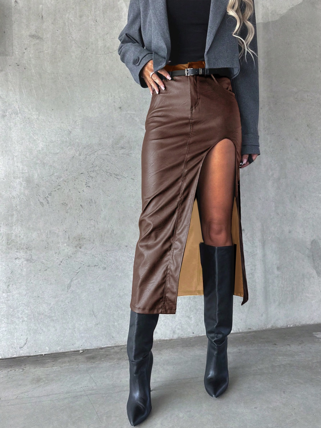 Slit Midi Skirt with Pockets - Plume & Peak