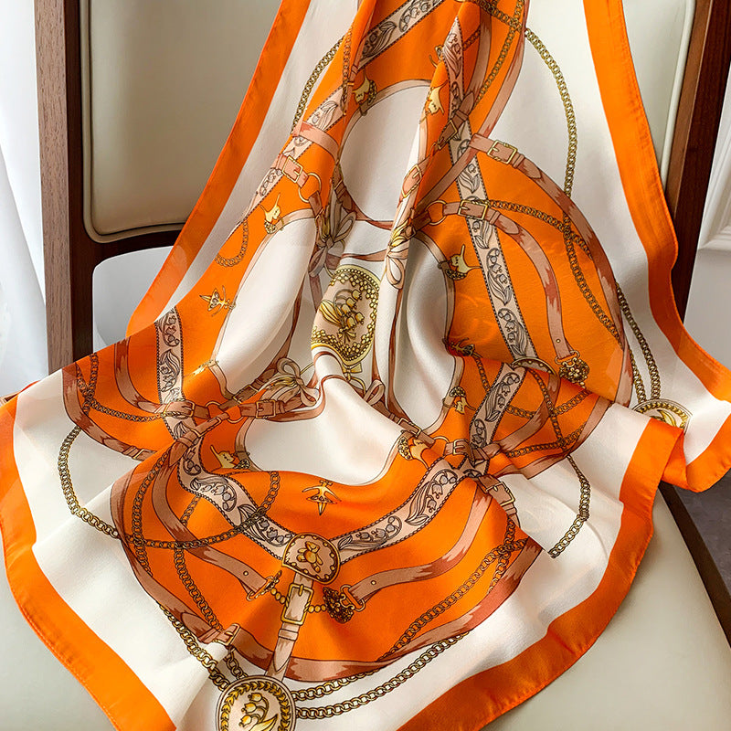 Classic Printed Silk Scarf – Chic Neck, Hair, and Handbag Accent