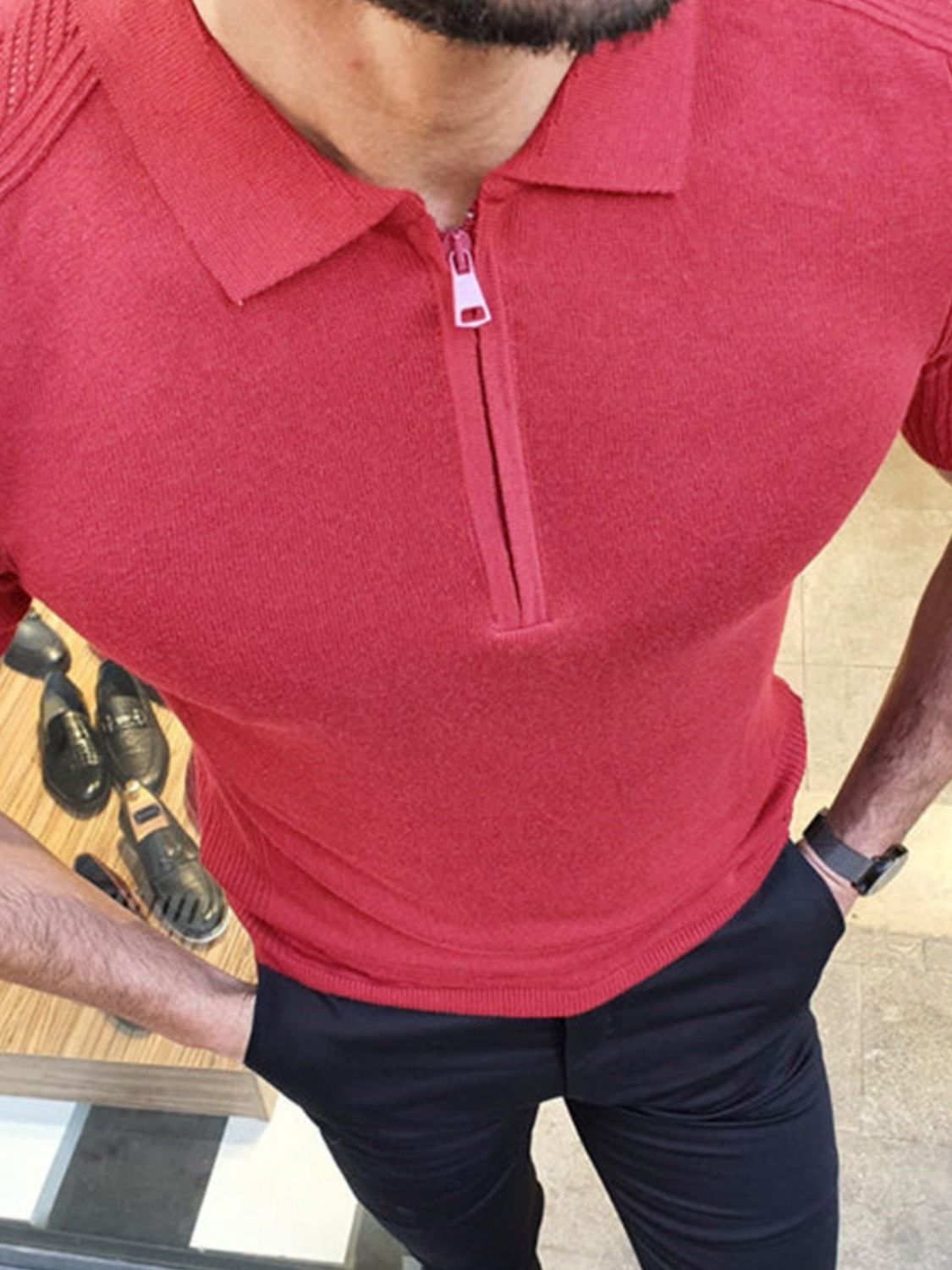 Men’s Quarter-Zip Knit Polo – Effortless Style, Smart Casual Look - Plume & Peak
