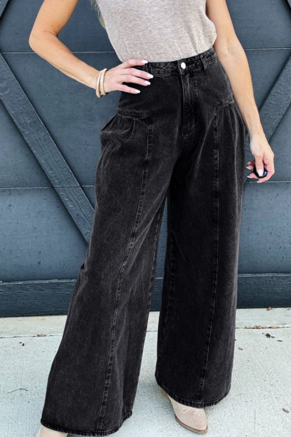 High Rise Wide Leg Jeans with Pockets - Plume & Peak