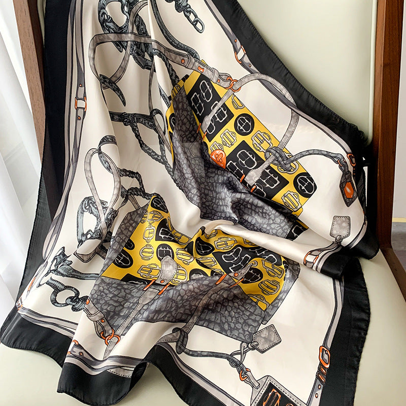 Classic Printed Silk Scarf – Chic Neck, Hair, and Handbag Accent
