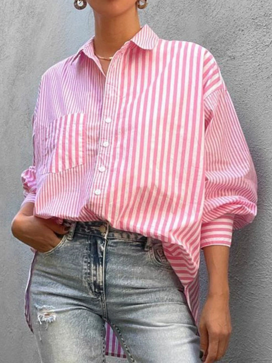 Striped Button Down Long Sleeve Shirt - Plume & Peak