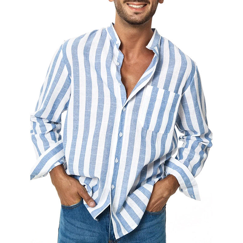 2025 New Men's Striped Casual Pattern Long-Sleeve Shirt - Plume & Peak