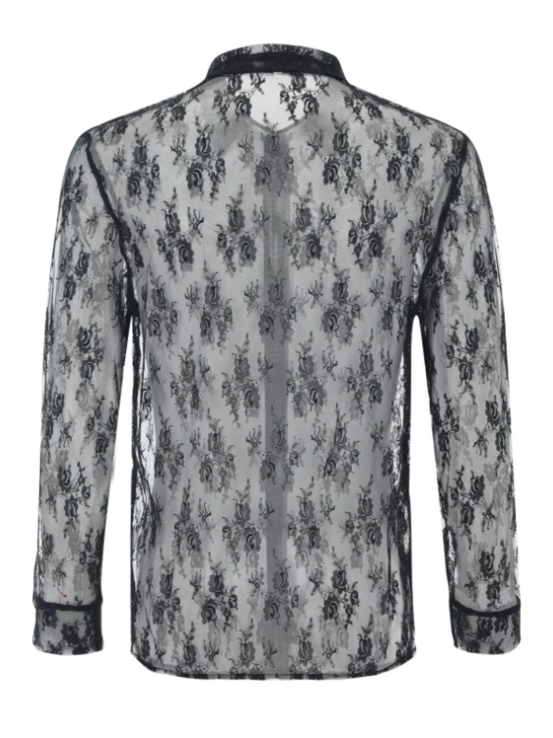 Men's Full Size Lace Long Sleeve Sheer Shirt Plus Size - Plume & Peak