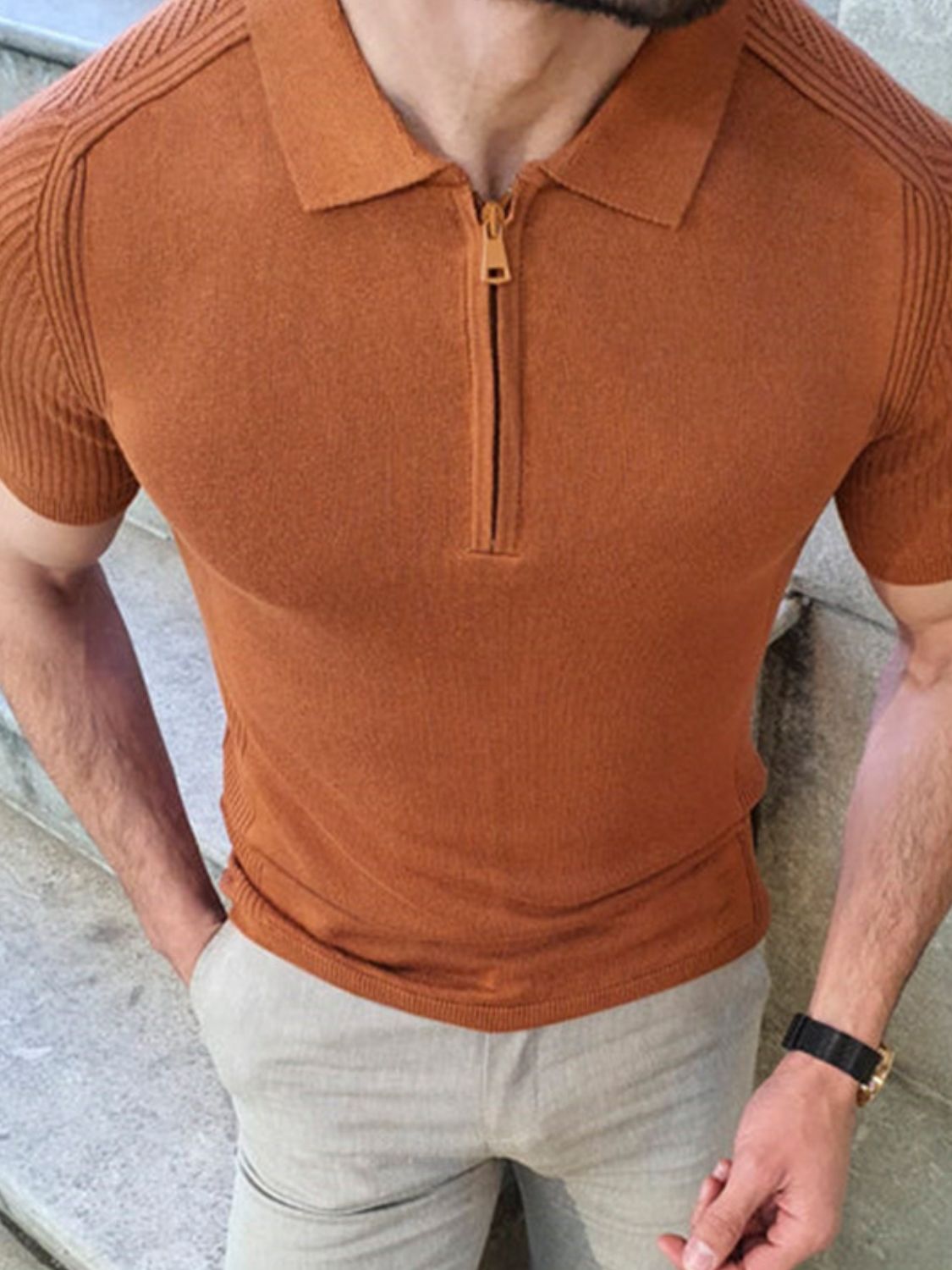 Men’s Quarter-Zip Knit Polo – Effortless Style, Smart Casual Look - Plume & Peak