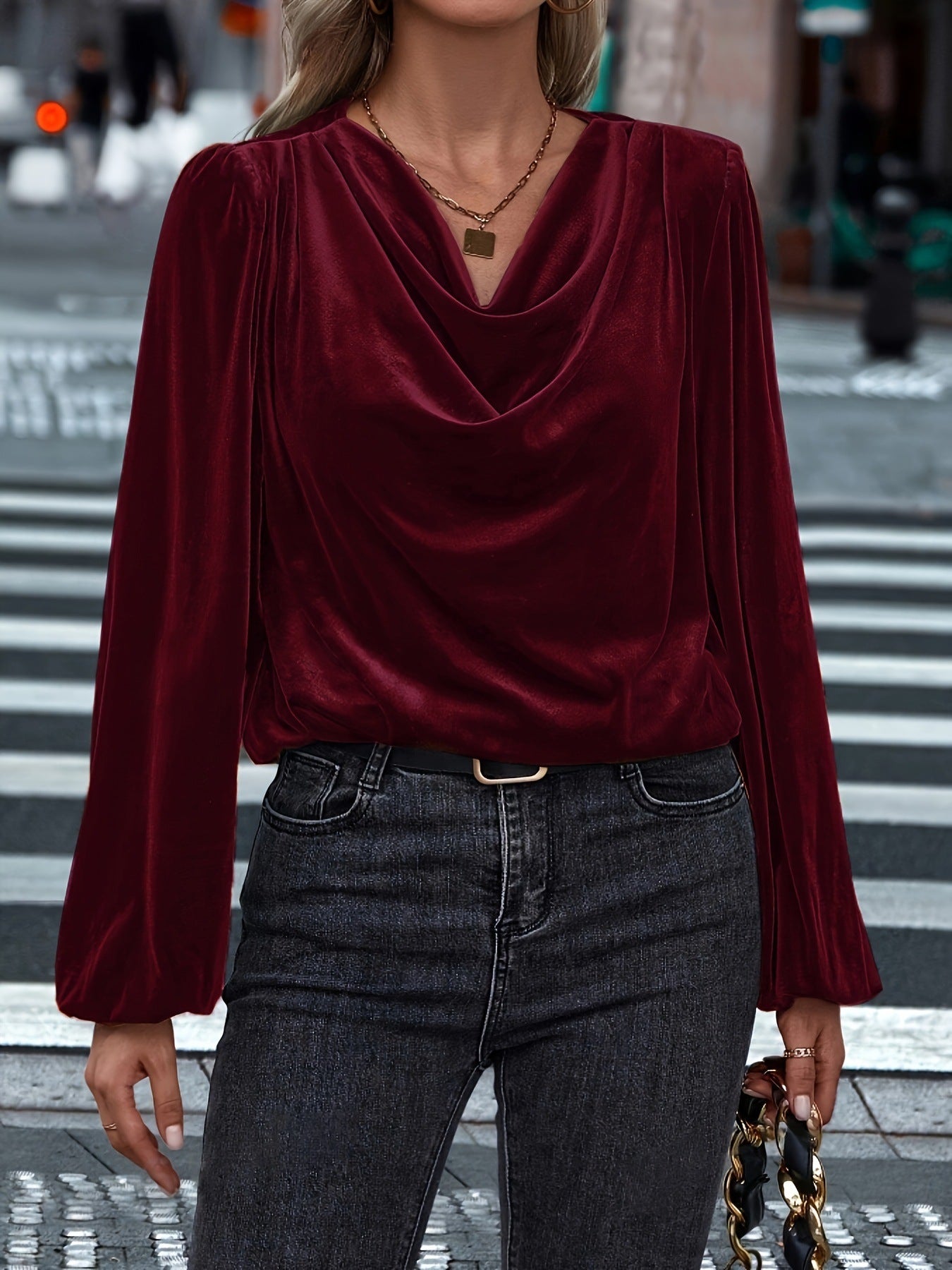 Elegant Cowl Neck Blouse for Women – Long Sleeve Workwear Top - Plume & Peak