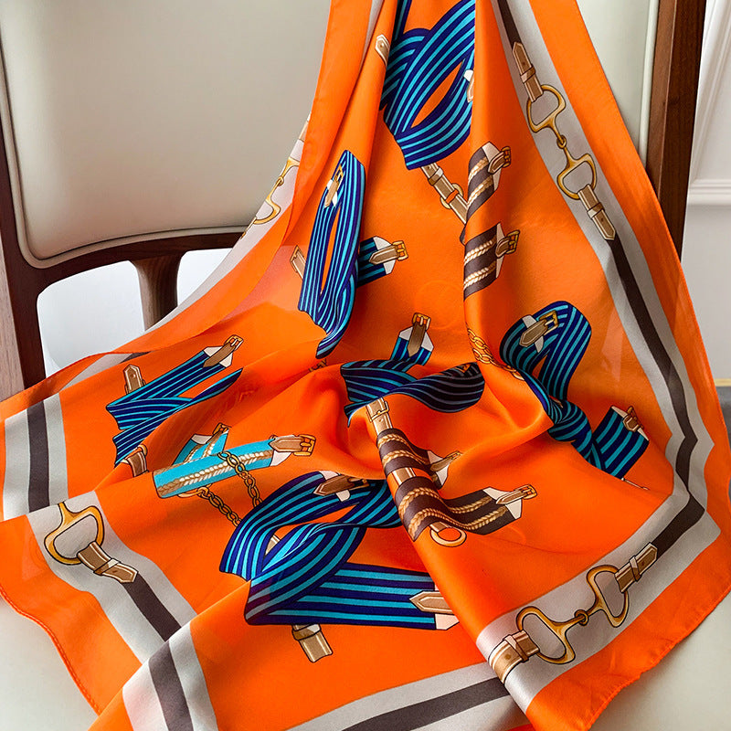 Classic Printed Silk Scarf – Chic Neck, Hair, and Handbag Accent