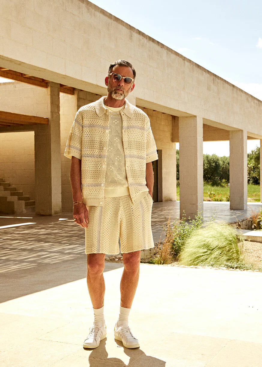 2025 Mens Colorblock Knit Cardigan Shorts Set - Plume & Peak