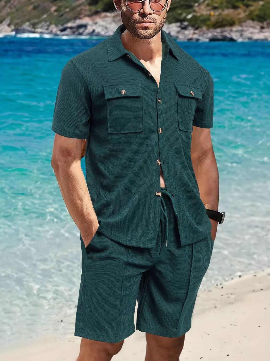 Men’s Short-Sleeve Button-Down & Shorts Set | Luxe Two-Piece Summer Outfit - Plume & Peak