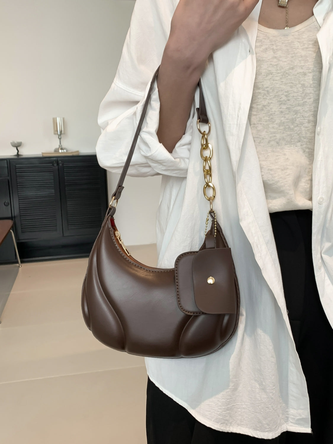 PU Leather Shoulder Bag with EarPods Bag - Plume & Peak