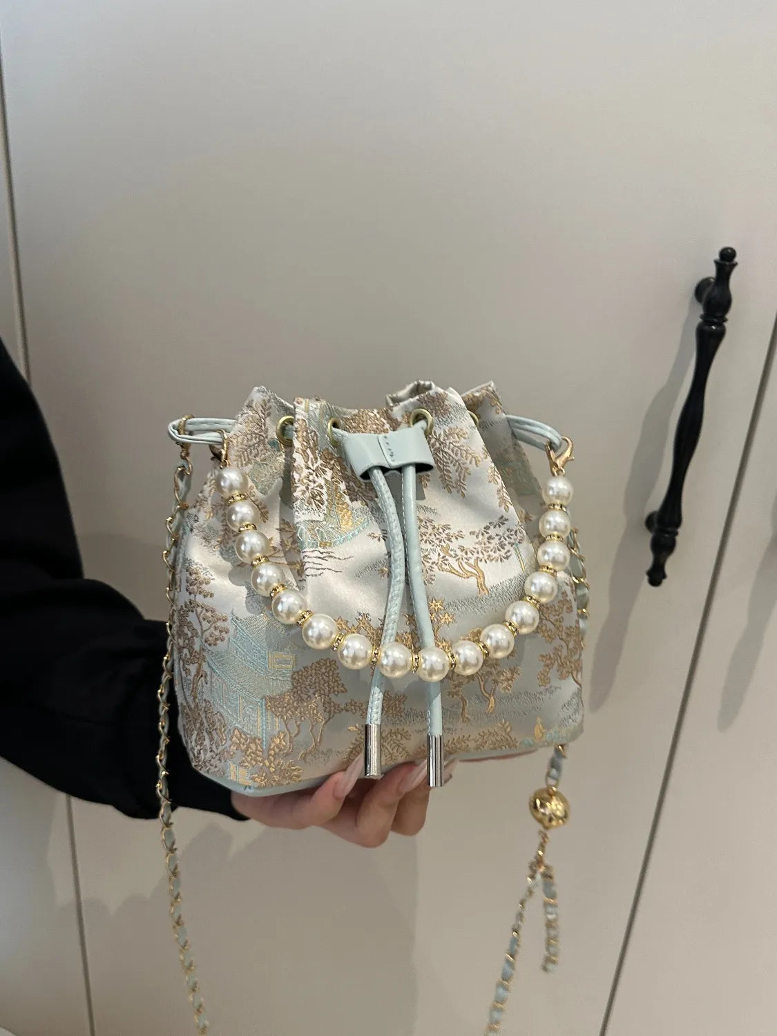 Drawstring Pearl Bucket Bag - Plume & Peak