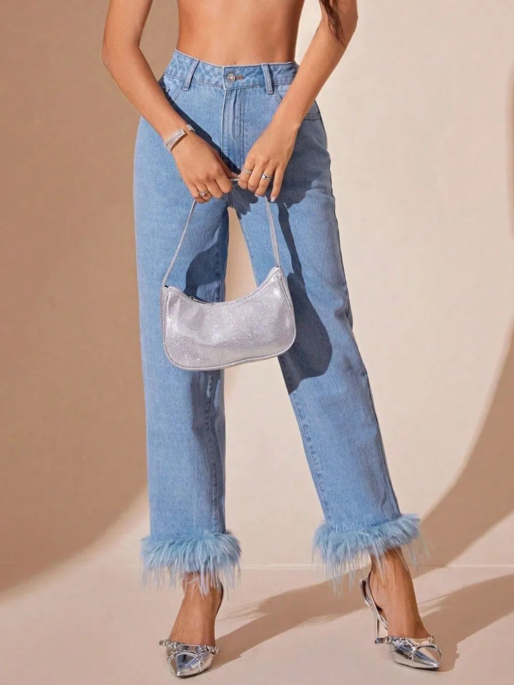 Plush Hem High Rise Straight Jeans - Plume & Peak