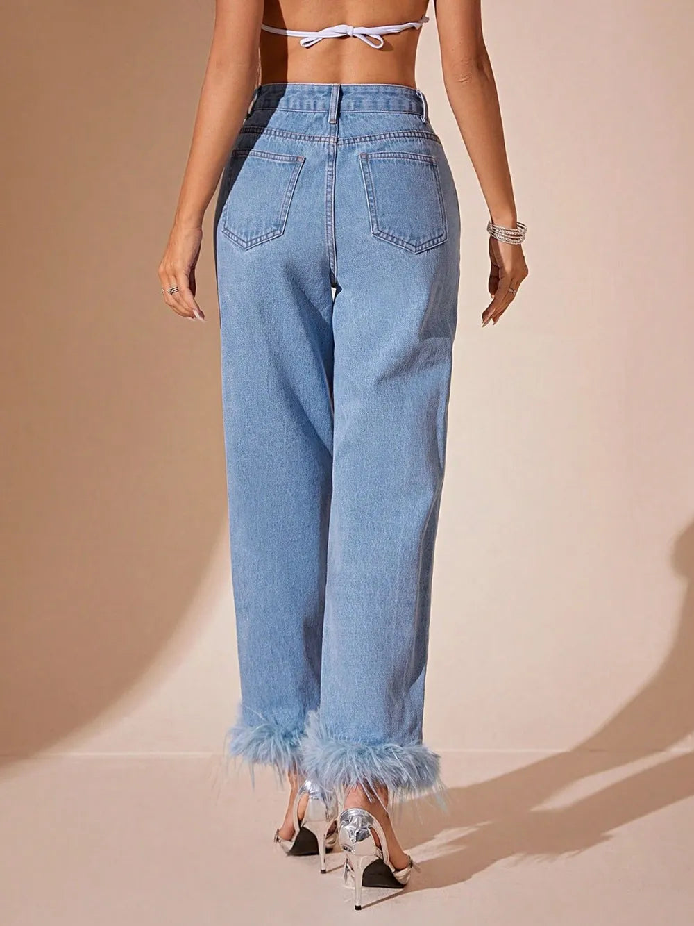 Plush Hem High Rise Straight Jeans - Plume & Peak