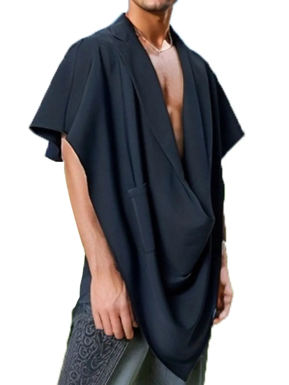 Men's Full Size Pocket Patched Draped Asymmetrical Hem Cape Plus Size - Plume & Peak