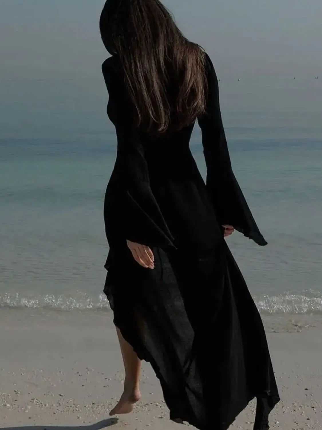 Ruffled Long Sleeve Cover-Up Dress - Plume & Peak