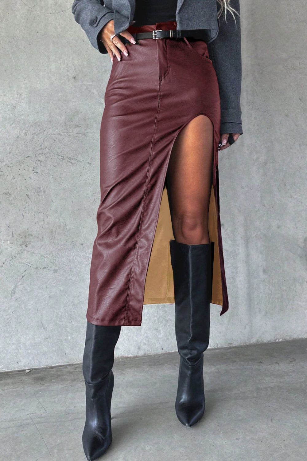 Slit Midi Skirt with Pockets - Plume & Peak