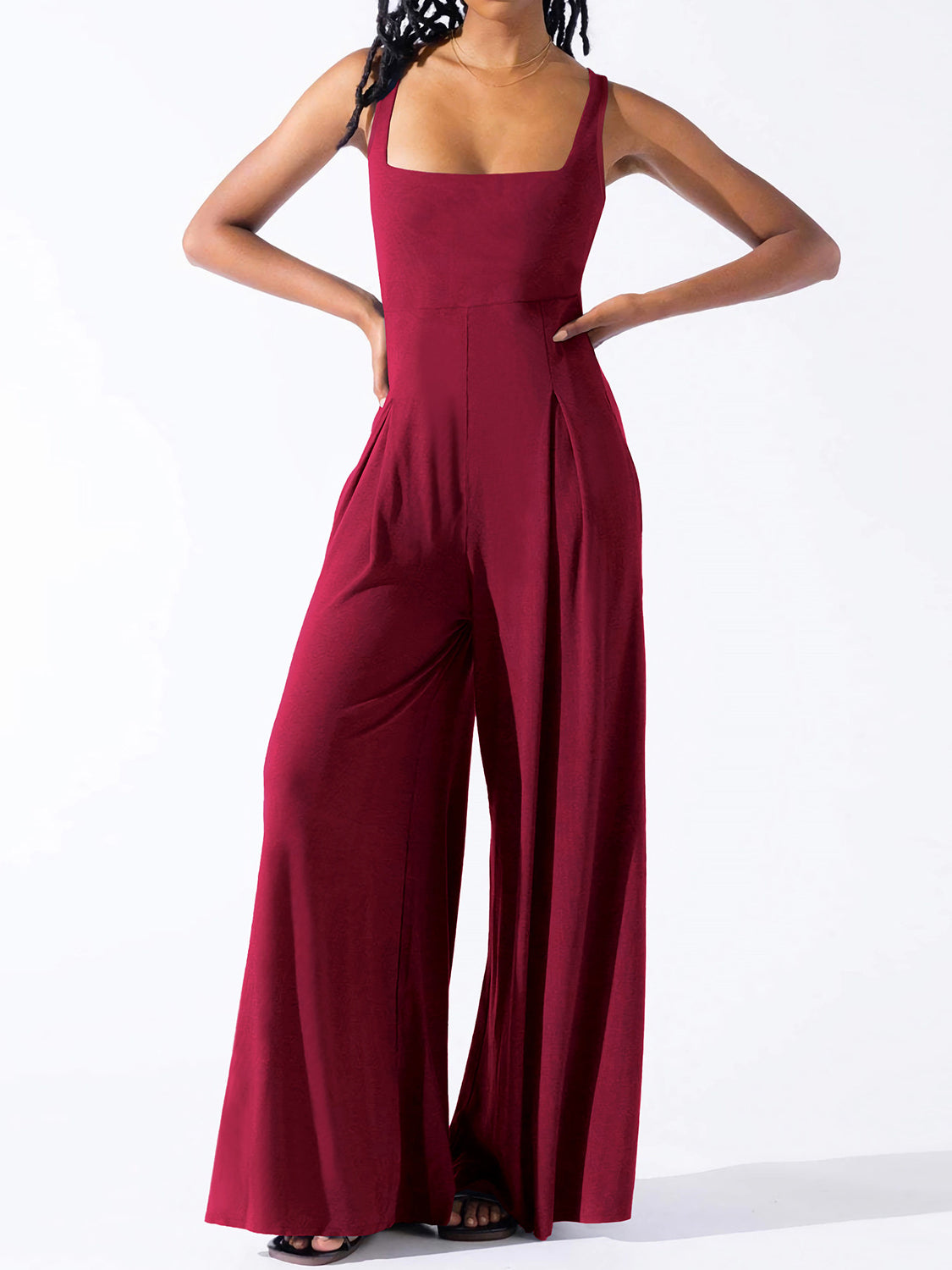 Square Neck Wide Strap Jumpsuit - Plume & Peak