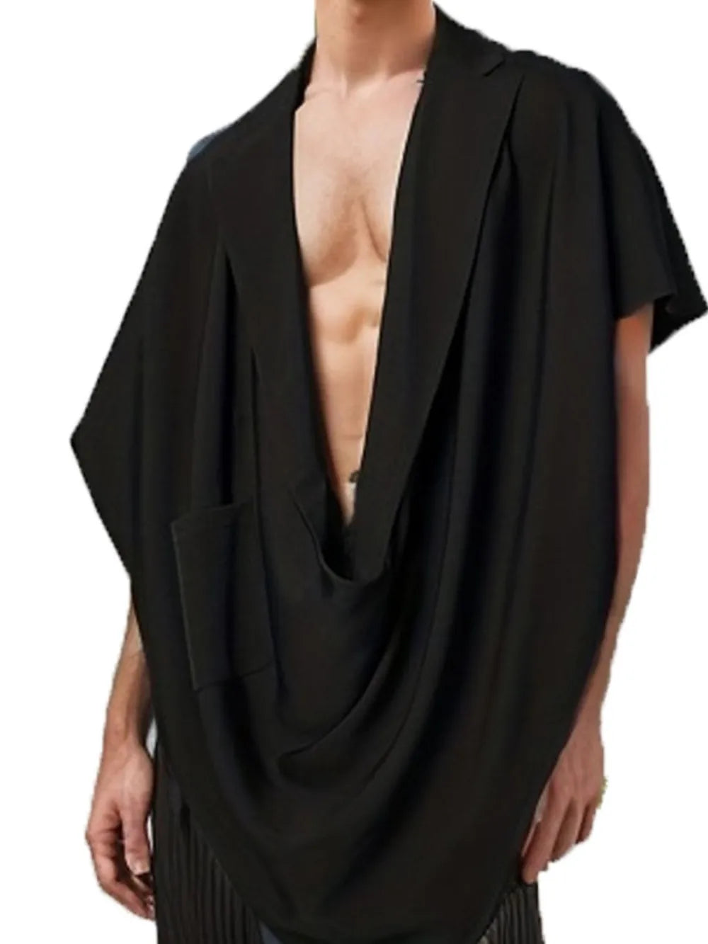 Men's Full Size Pocket Patched Draped Asymmetrical Hem Cape Plus Size - Plume & Peak