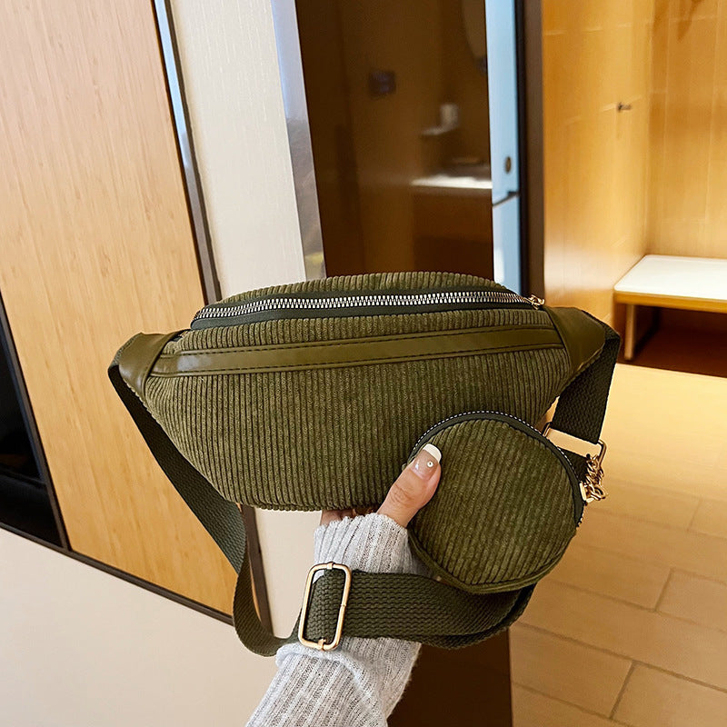 Corduroy Adjustable Strap Crossbody Bag with Pouch - Plume & Peak