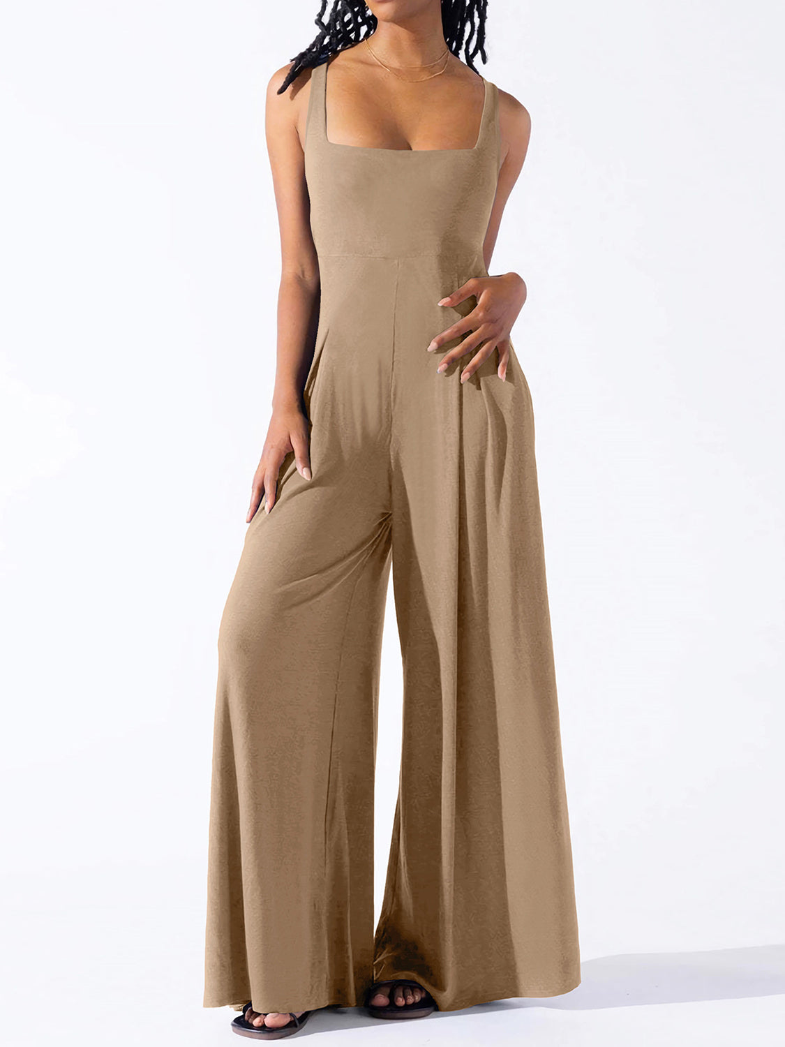 Square Neck Wide Strap Jumpsuit - Plume & Peak