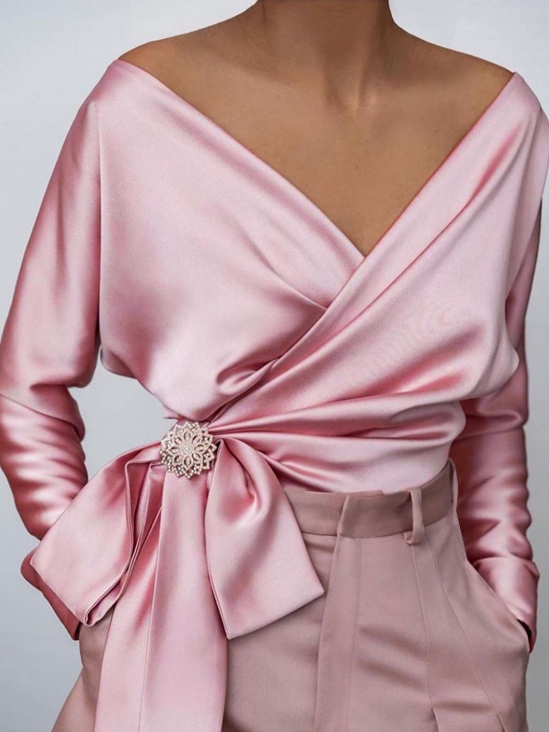 Surplice Long Sleeve Blouse - Plume & Peak
