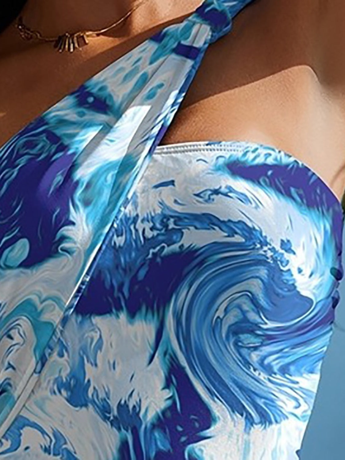 Ocean Mirage One-Shoulder Cutout Swimsuit – Blue Marble Print - Plume & Peak