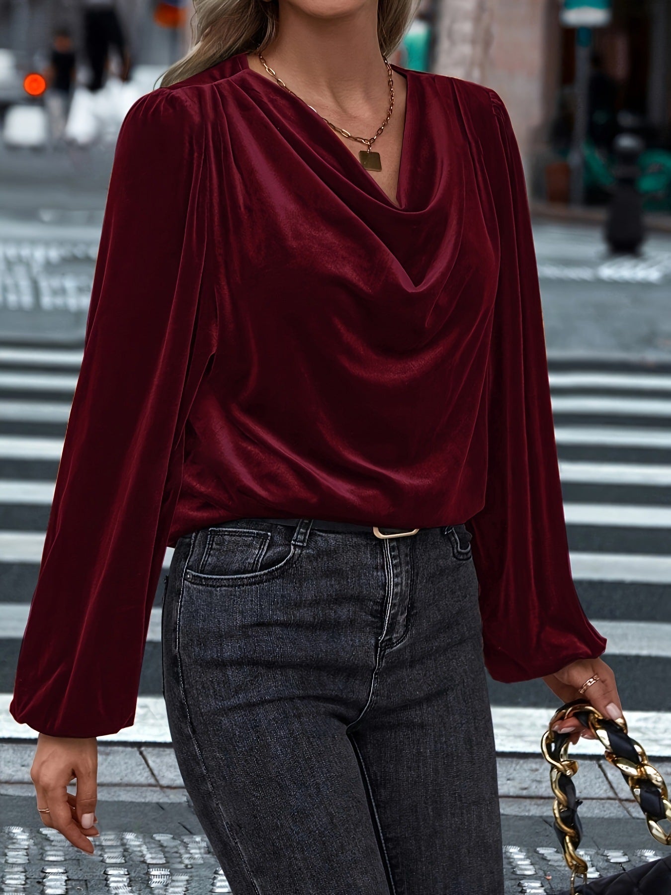 Elegant Cowl Neck Blouse for Women – Long Sleeve Workwear Top - Plume & Peak