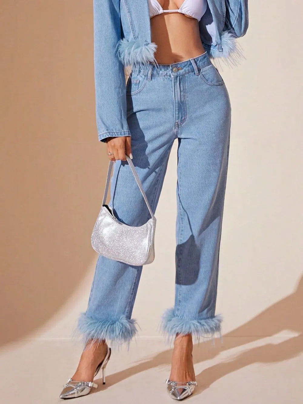 Plush Hem High Rise Straight Jeans - Plume & Peak