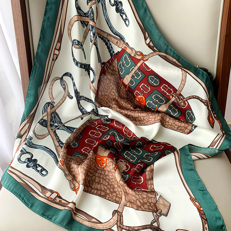 Classic Printed Silk Scarf – Chic Neck, Hair, and Handbag Accent