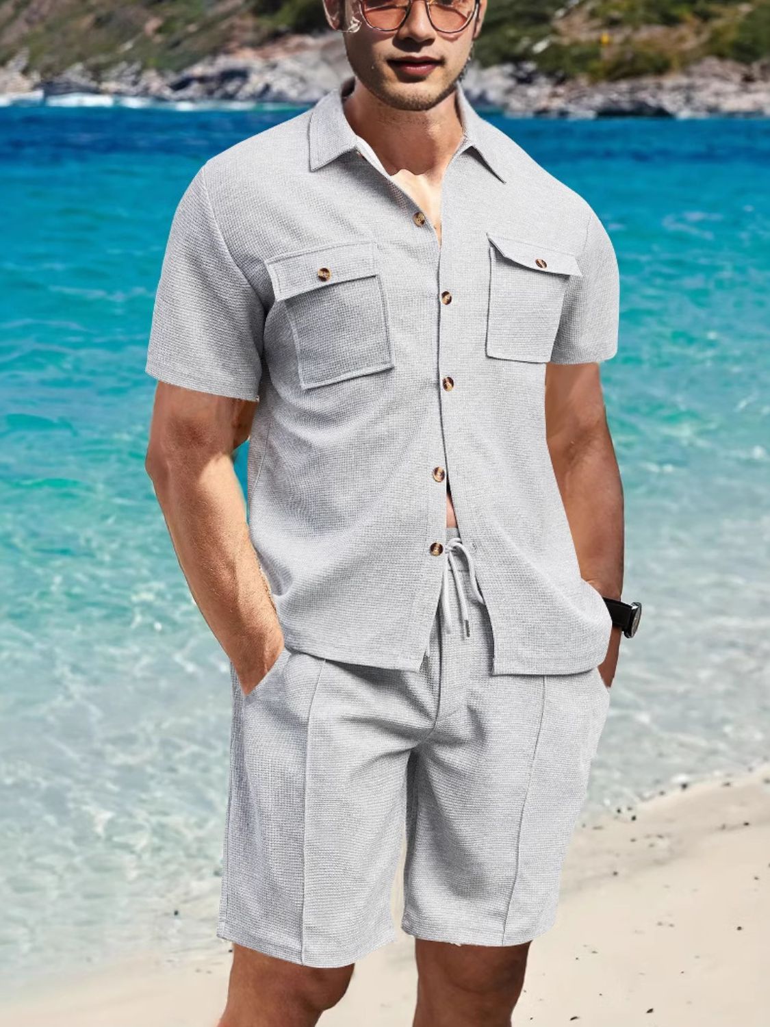 Men’s Short-Sleeve Button-Down & Shorts Set | Luxe Two-Piece Summer Outfit - Plume & Peak