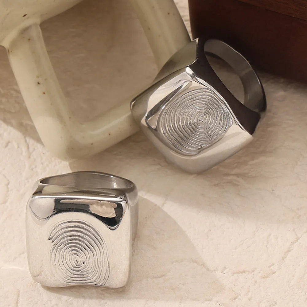 Titanium Steel Fingerprint Signet Ring - Plume & Peak