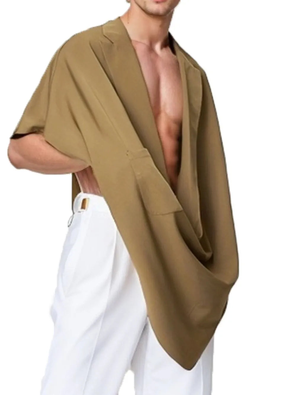 Men's Full Size Pocket Patched Draped Asymmetrical Hem Cape Plus Size - Plume & Peak
