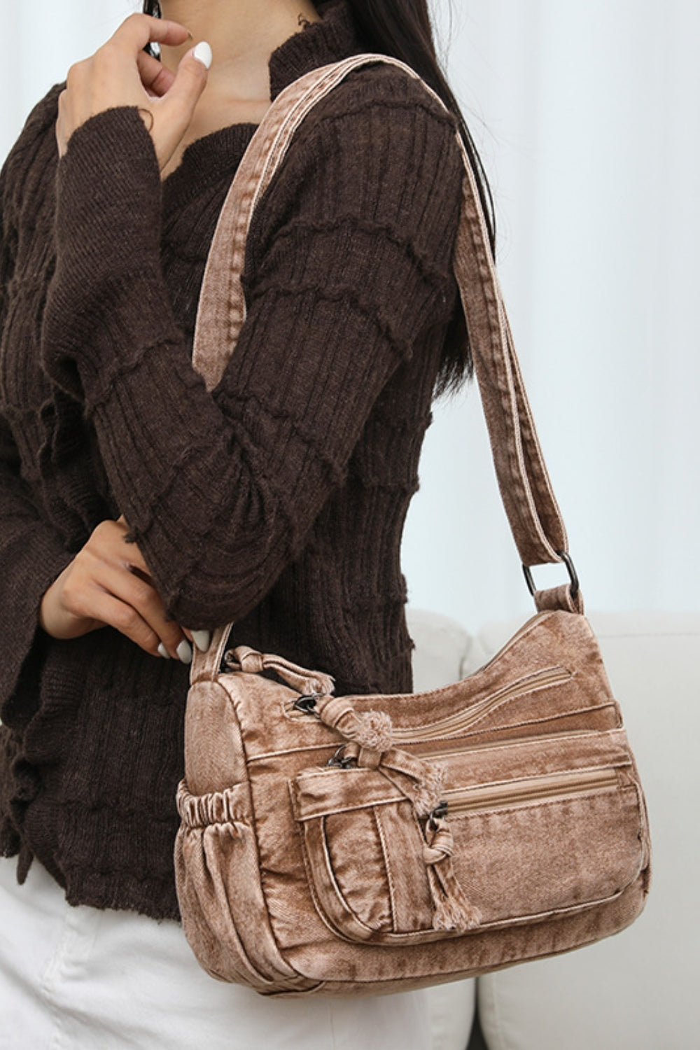 Adjustable Strap Denim Crossbody Bag - Plume & Peak