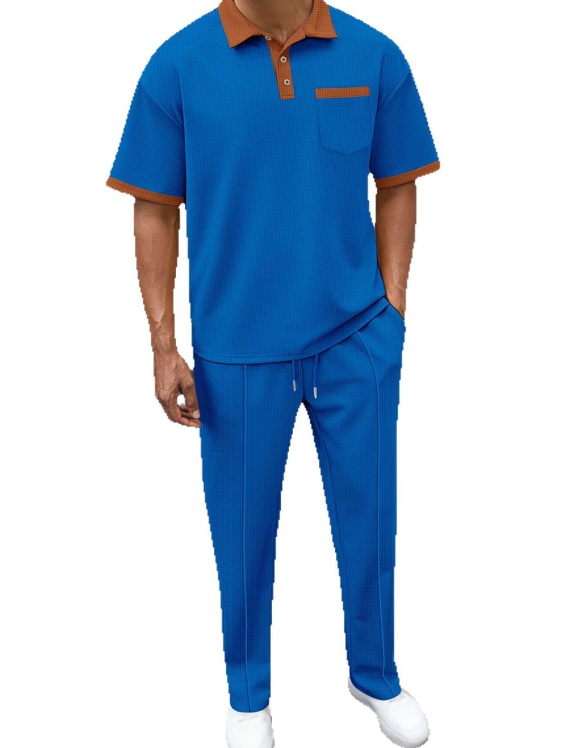 Men’s Waffle-Knit Polo & Pants Set | Luxe Matching Lounge Set for Effortless Style - Plume & Peak