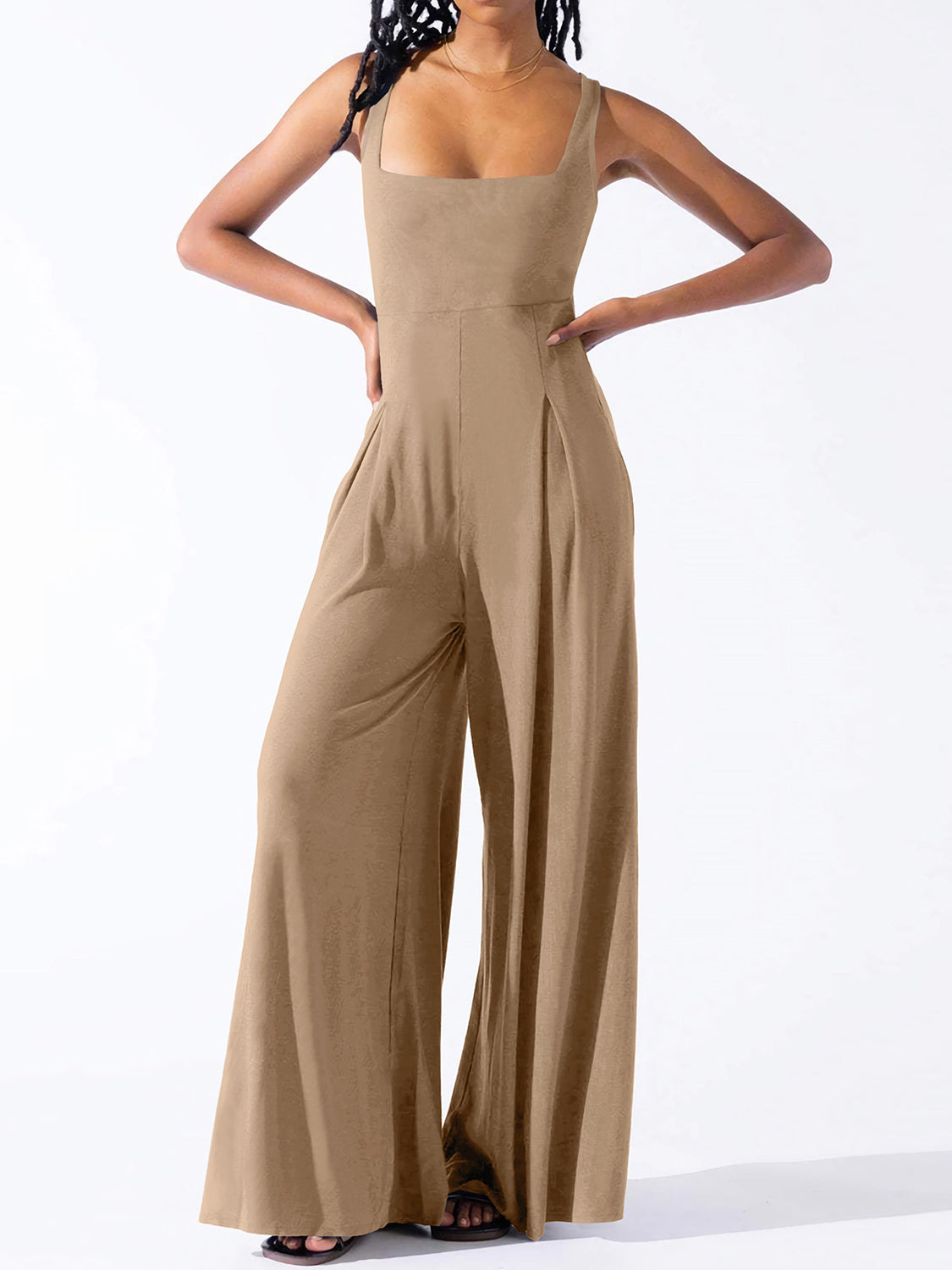 Square Neck Wide Strap Jumpsuit - Plume & Peak