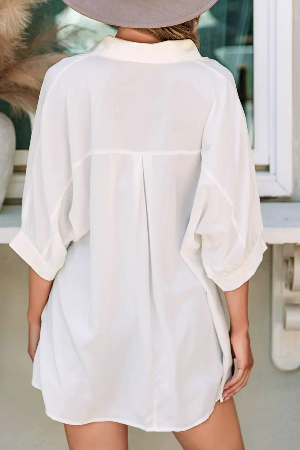 Collared Neck Three-Quarter Sleeve Shirt - Plume & Peak