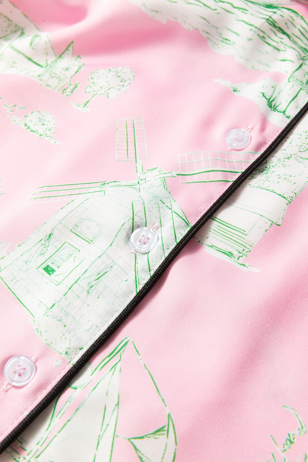 Collared Pink Printed Lounge Set with Drawstring Shorts | Dreamwear by Plume & Peak - Plume & Peak