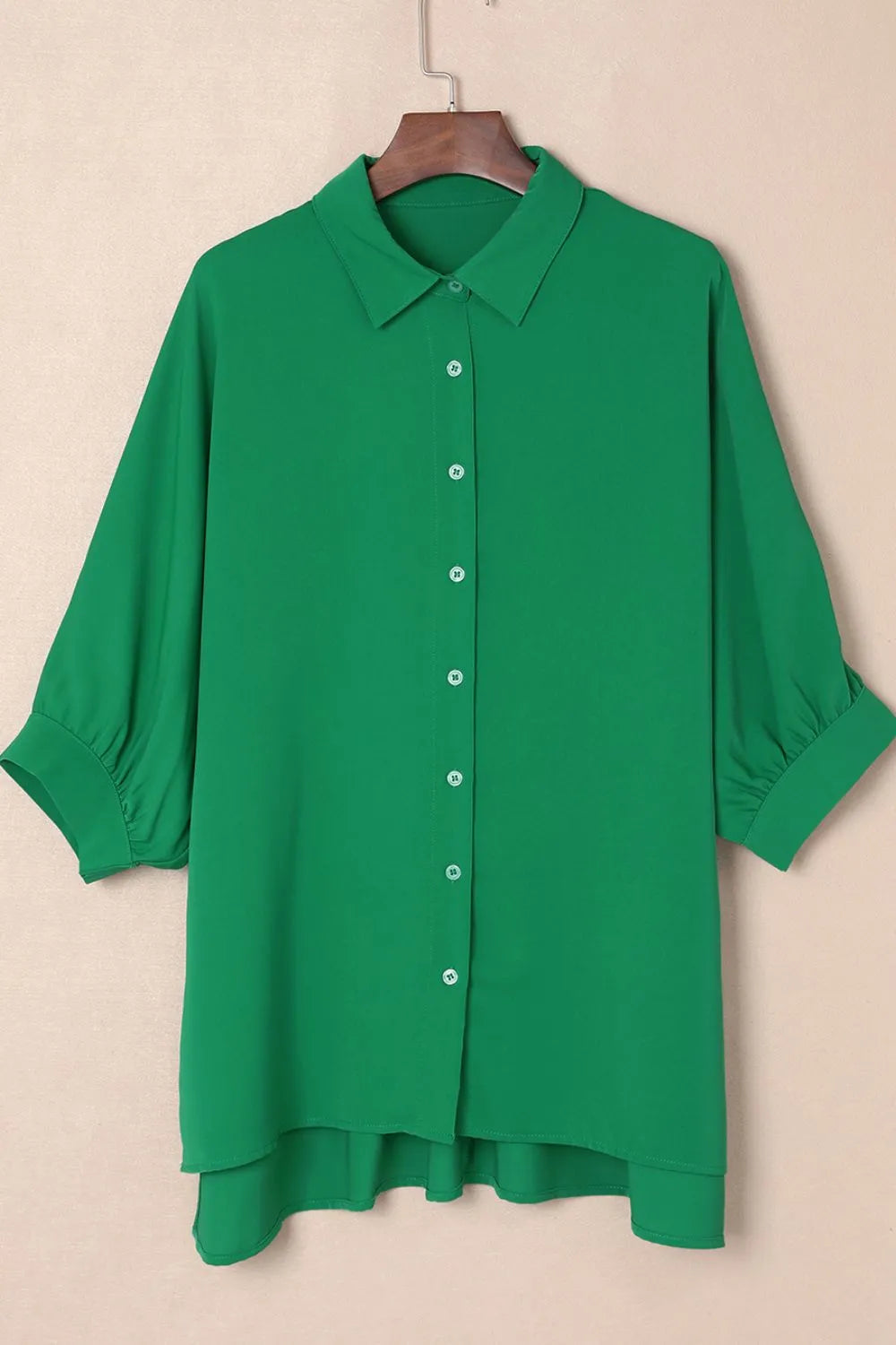 Collared Neck Three-Quarter Sleeve Shirt - Plume & Peak