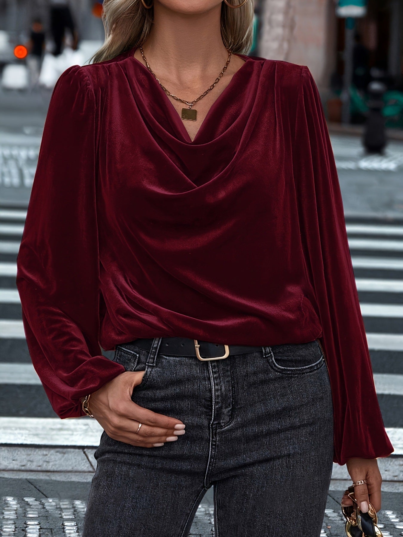 Elegant Cowl Neck Blouse for Women – Long Sleeve Workwear Top - Plume & Peak