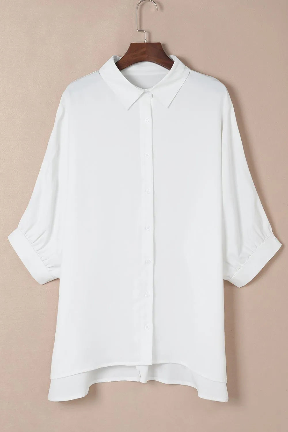 Collared Neck Three-Quarter Sleeve Shirt - Plume & Peak