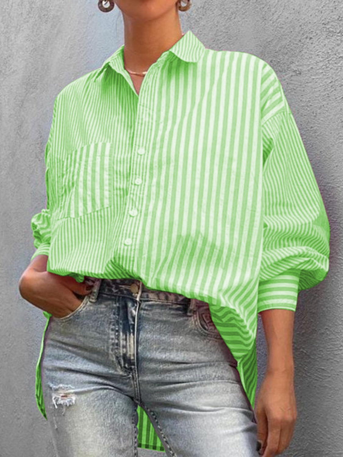 Striped Button Down Long Sleeve Shirt - Plume & Peak