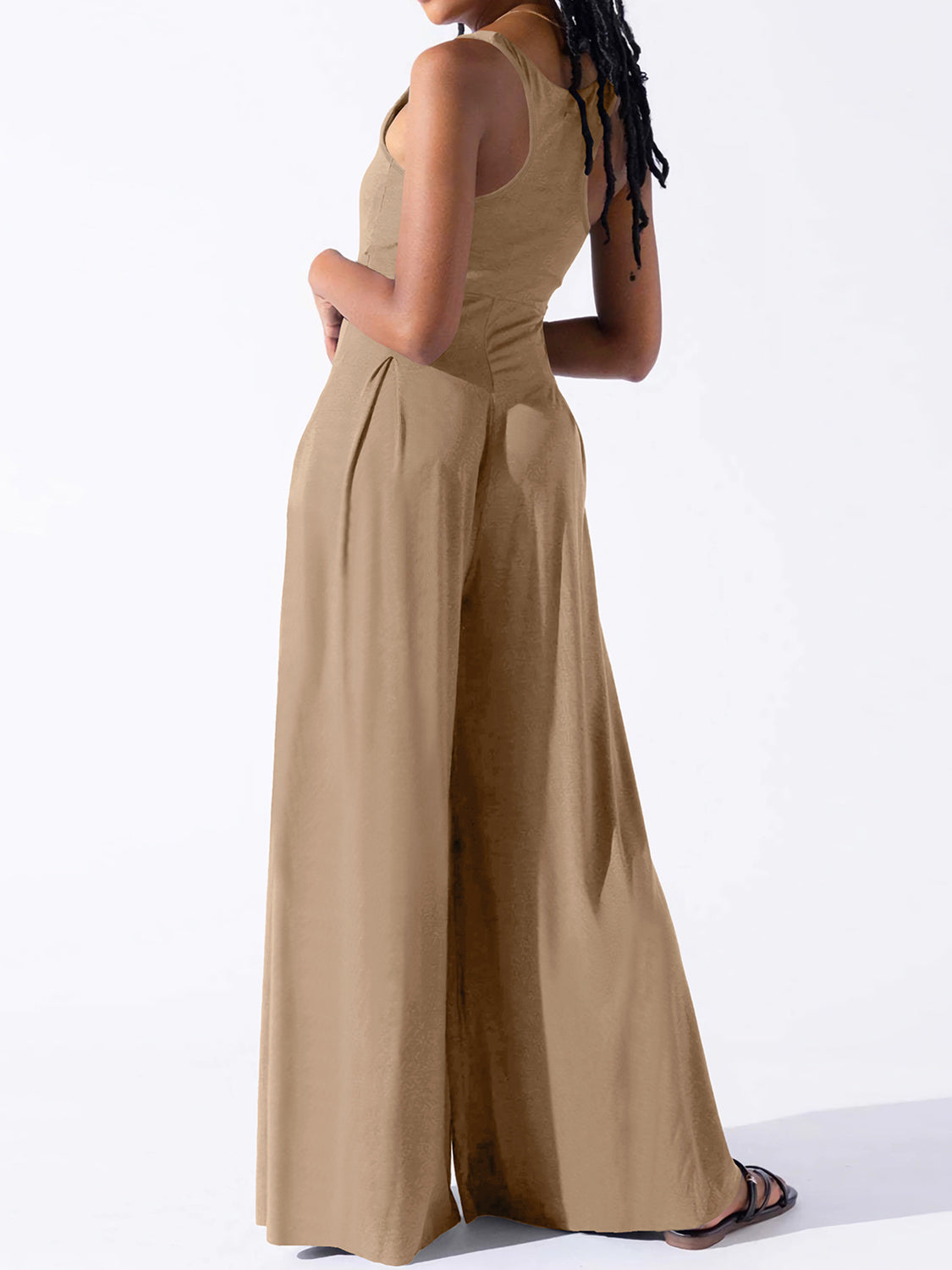 Square Neck Wide Strap Jumpsuit - Plume & Peak
