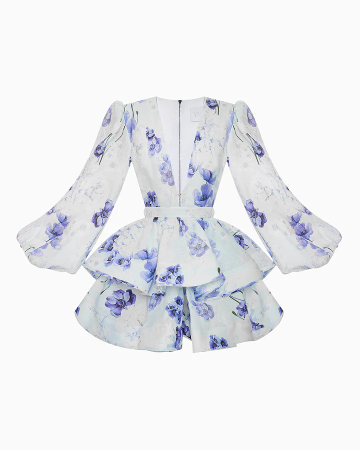 Blue Floral Ruffle Mini Dress - Plume & Peak