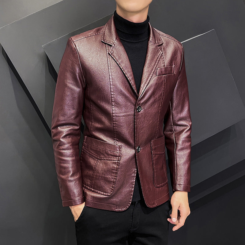 Mens SlimFit Leather Jacket Trendy Korean Style FallWinter 2025 - Plume & Peak