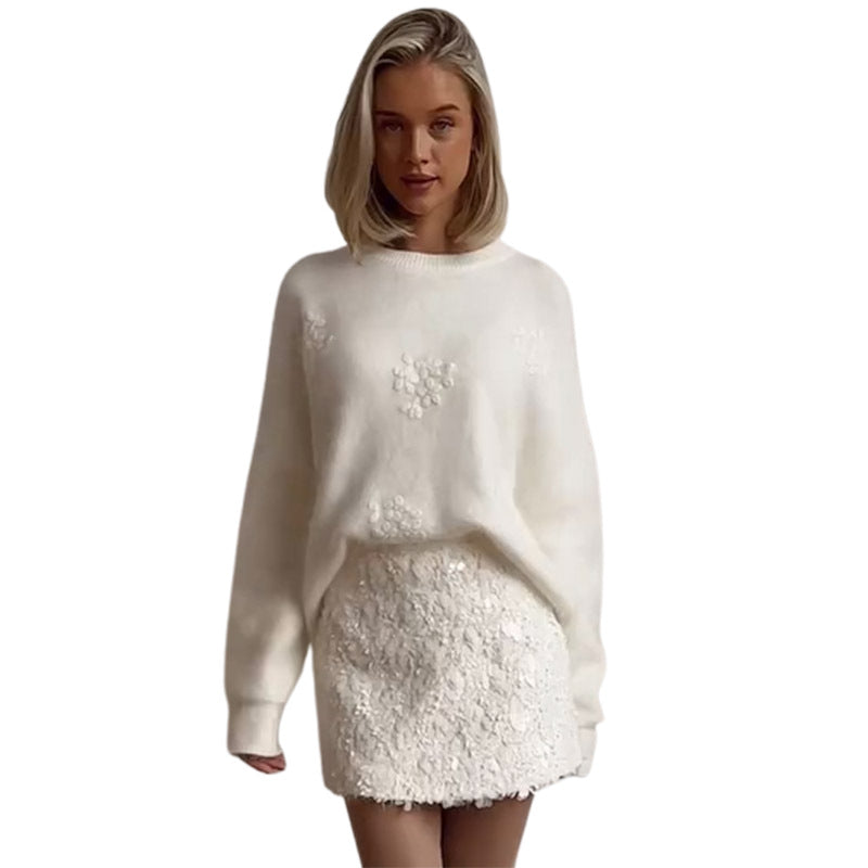 2025 Elegant European Jacquard Knit Sweater - Plume & Peak