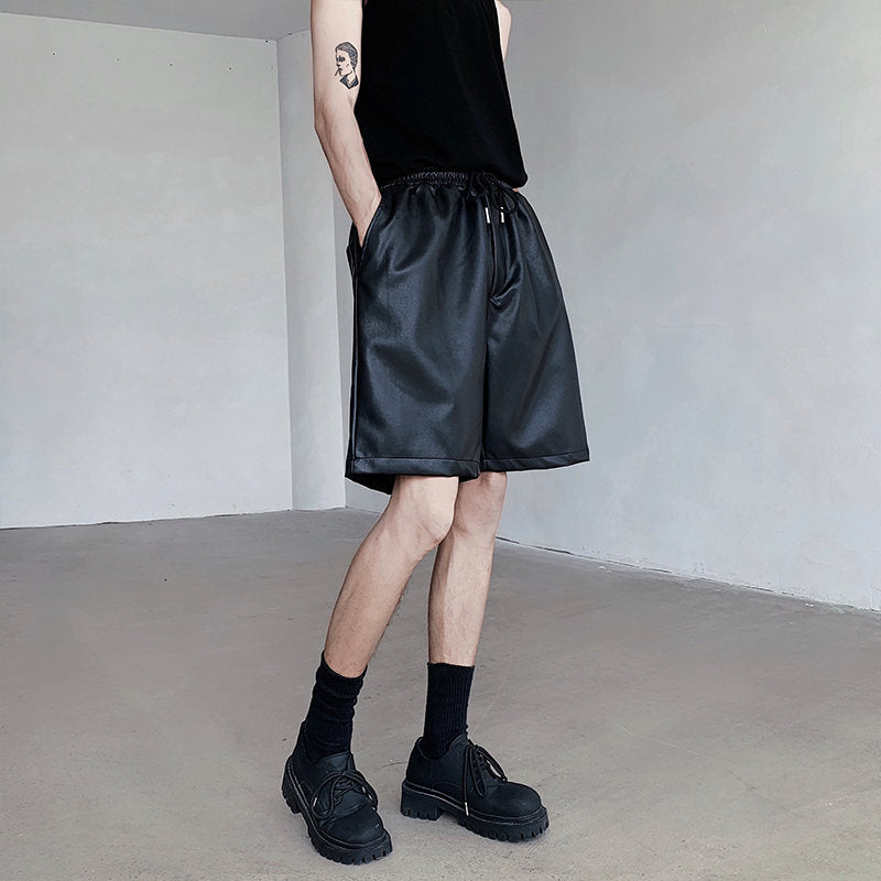 Mens Summer PU Leather Shorts Relaxed American Style - Plume & Peak