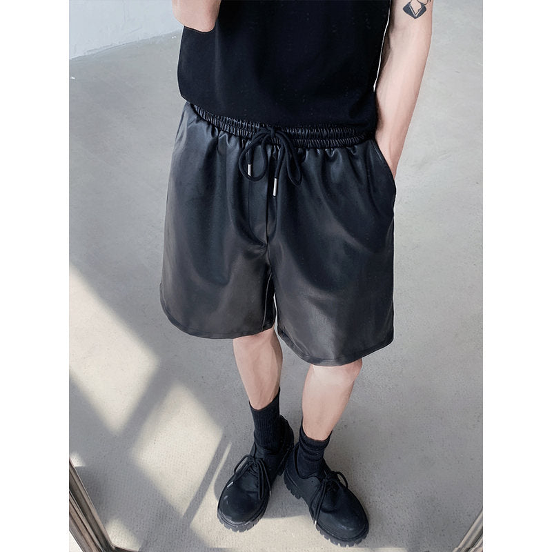 Mens Summer PU Leather Shorts Relaxed American Style - Plume & Peak