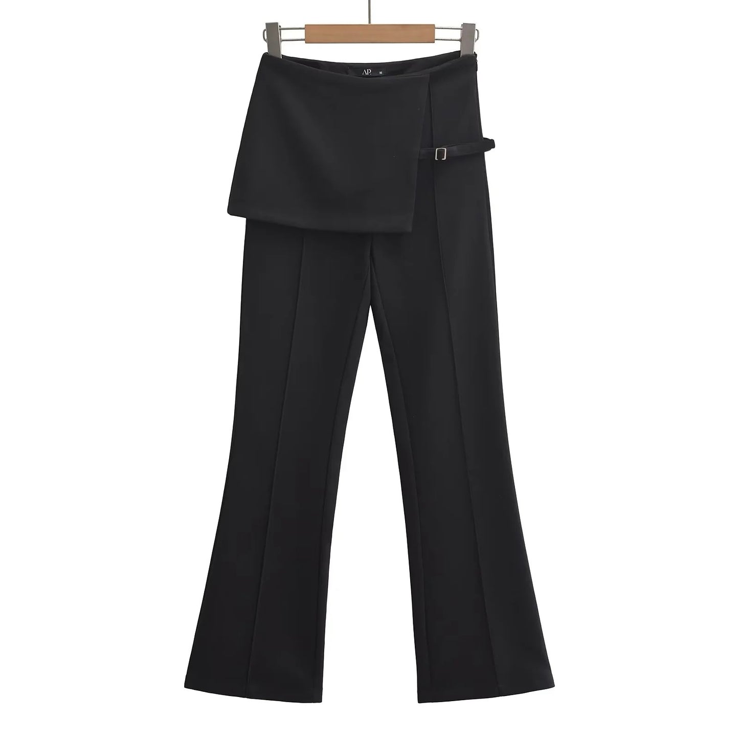 High-Waisted Skort Trousers – Wide-Leg Layered Pants with Faux Skirt Overlay - Plume & Peak